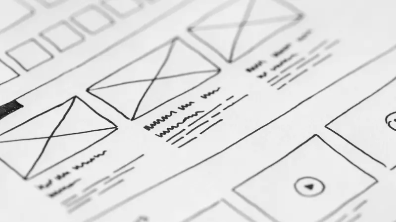 wireframe sketches on paper